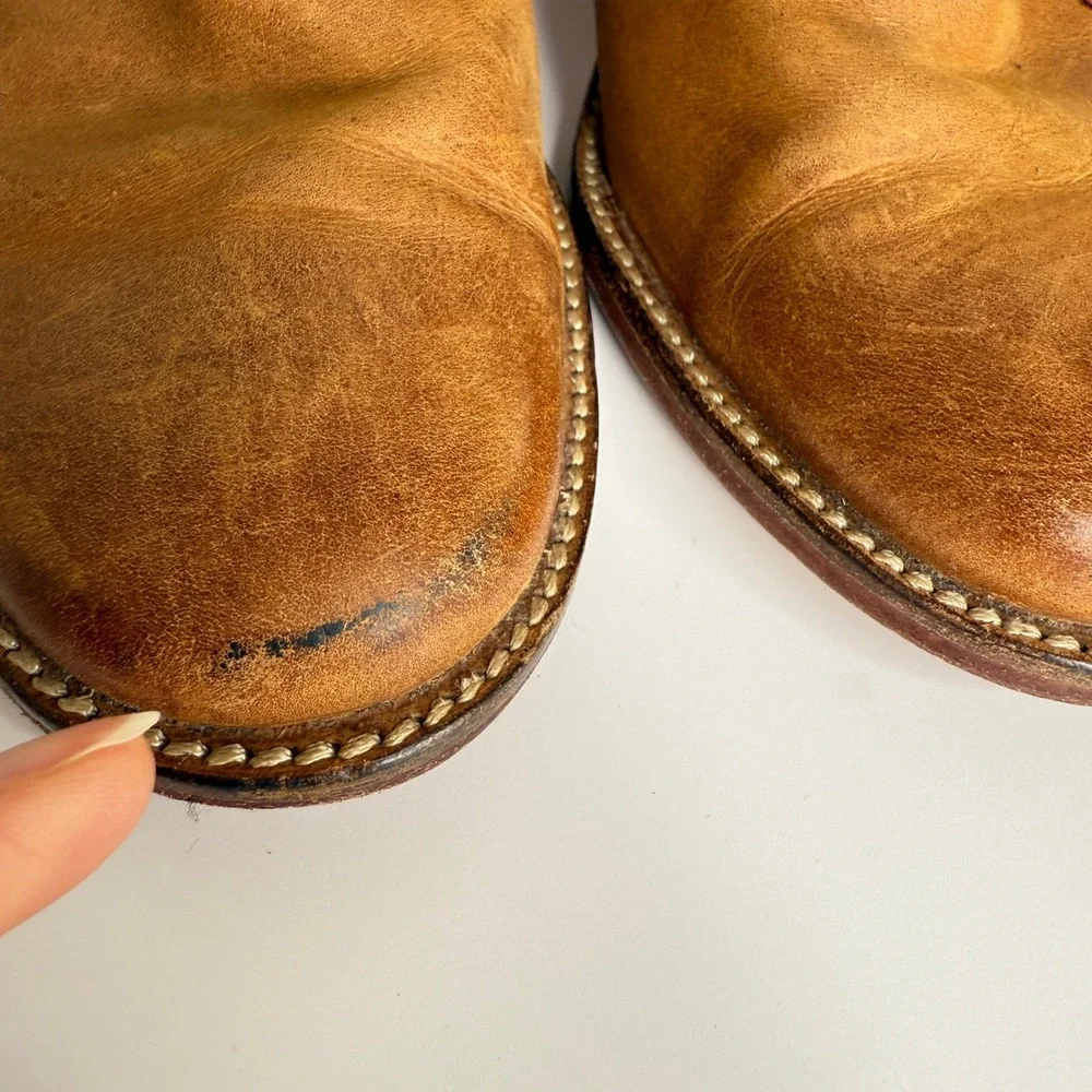 J Shoes Leather Brown Fold Over Ankle Booties Women 7.5 Block Heel Saloon Winter